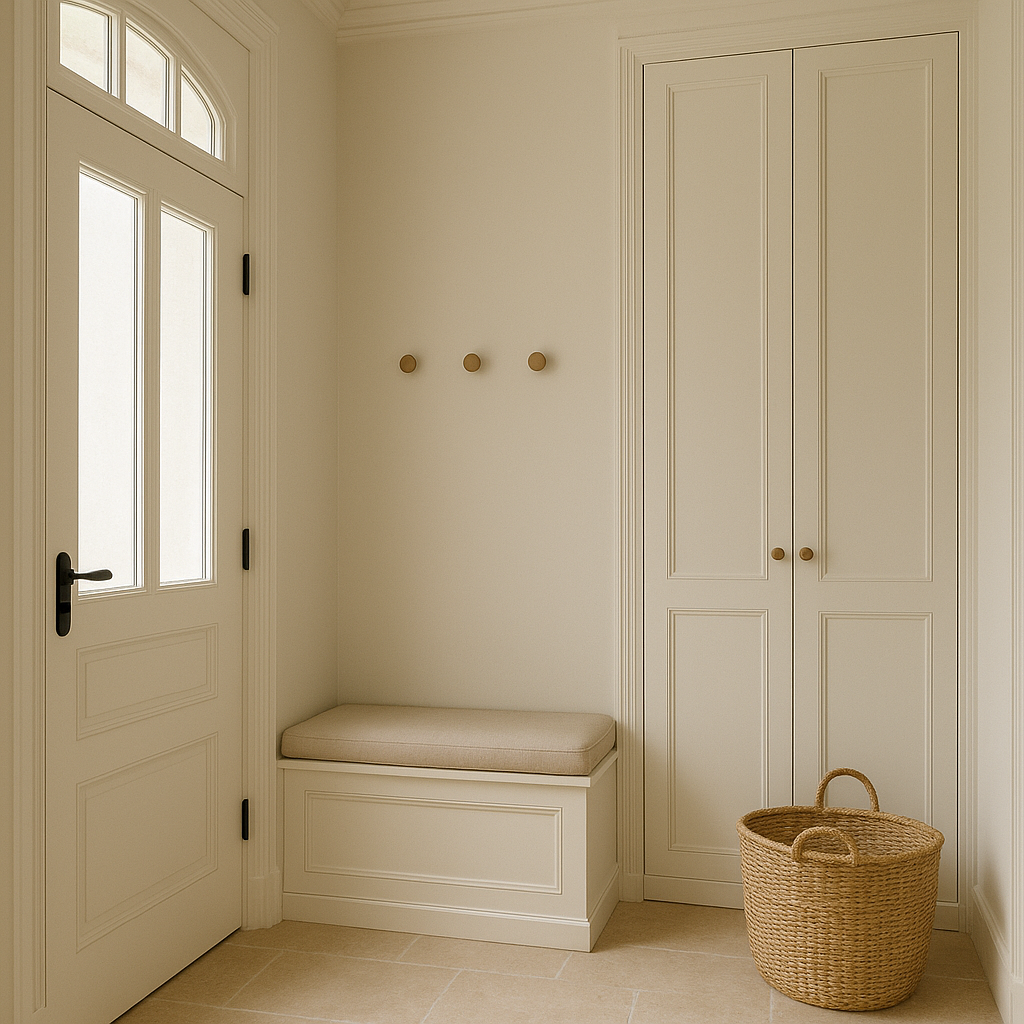 Entrée avec rangements intégrés discrets et fonctionnels