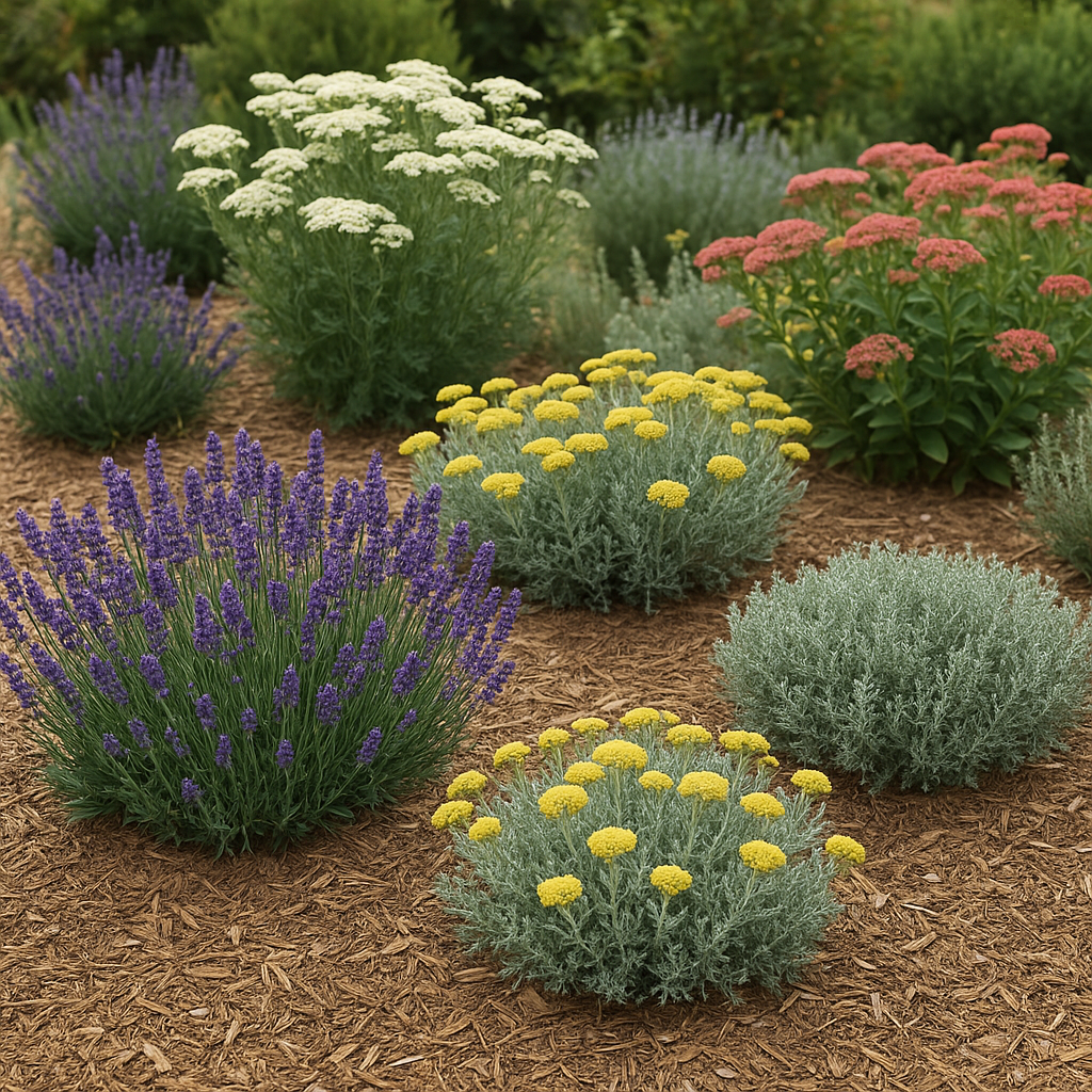 Massif de plantes résistantes à la sécheresse dans un jardin français