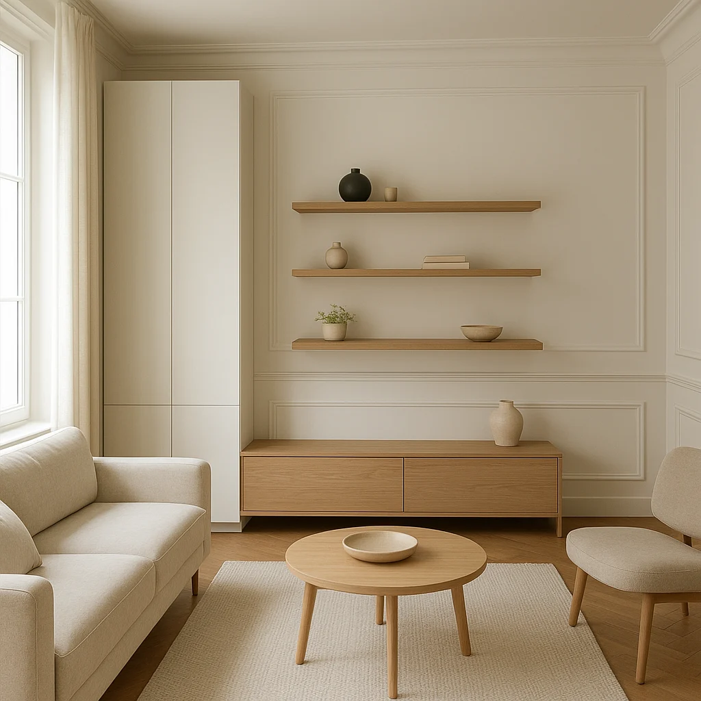 Petit salon avec rangements malins et circulation fluide
