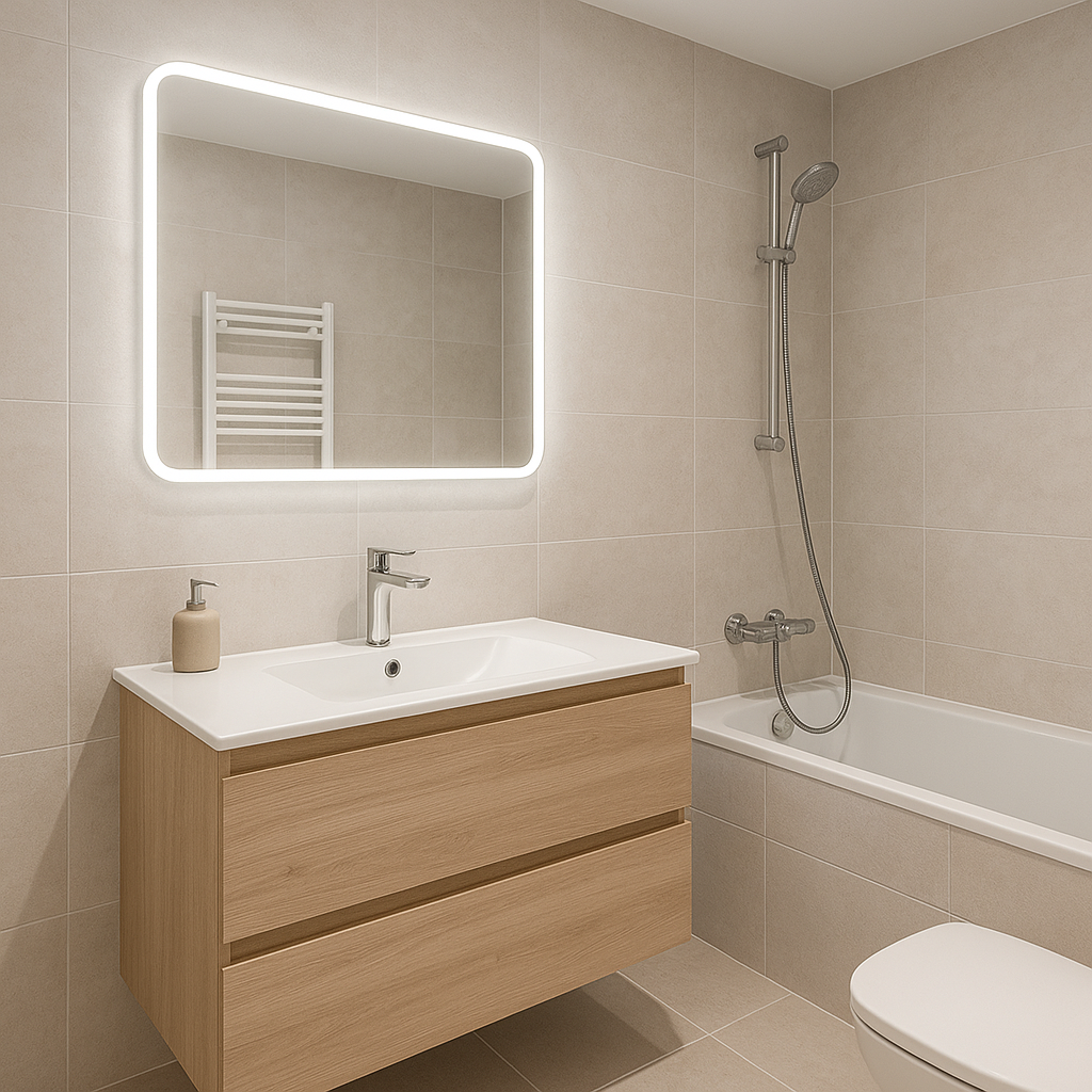 Salle de bains rénovée avec des choix sobres et valorisants