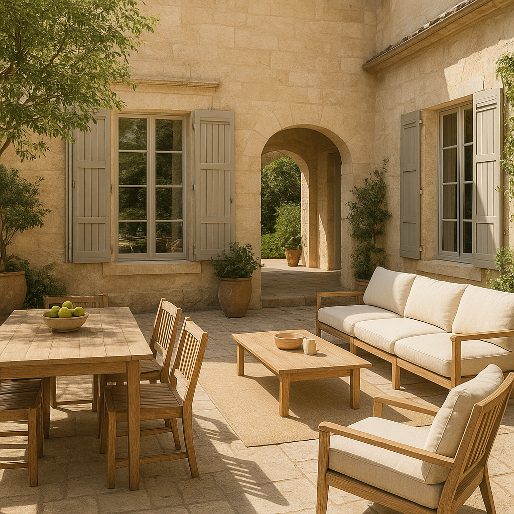 Terrasse de maison aménagée en plusieurs zones pour un usage convivial